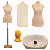 Display Guru Female Uk Size 10/12 Dressmakers Tailors Dummy Mannequin , Cream Torso Bust with Light Wood Round Base